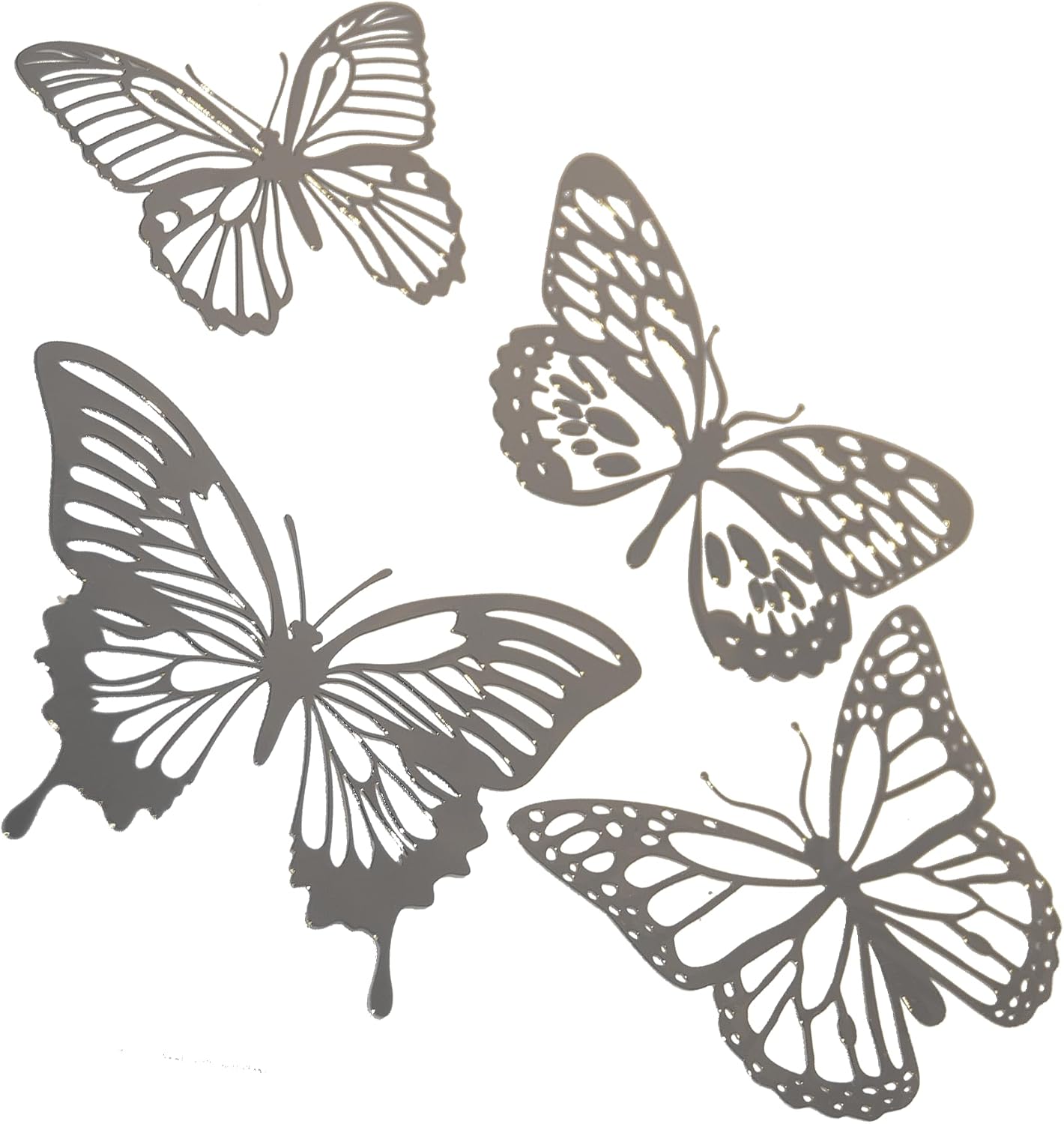Decorative Self-Adhesive Butterflies, Decorative Wall Stickers, Elegant Wall Decoration (Silver)
