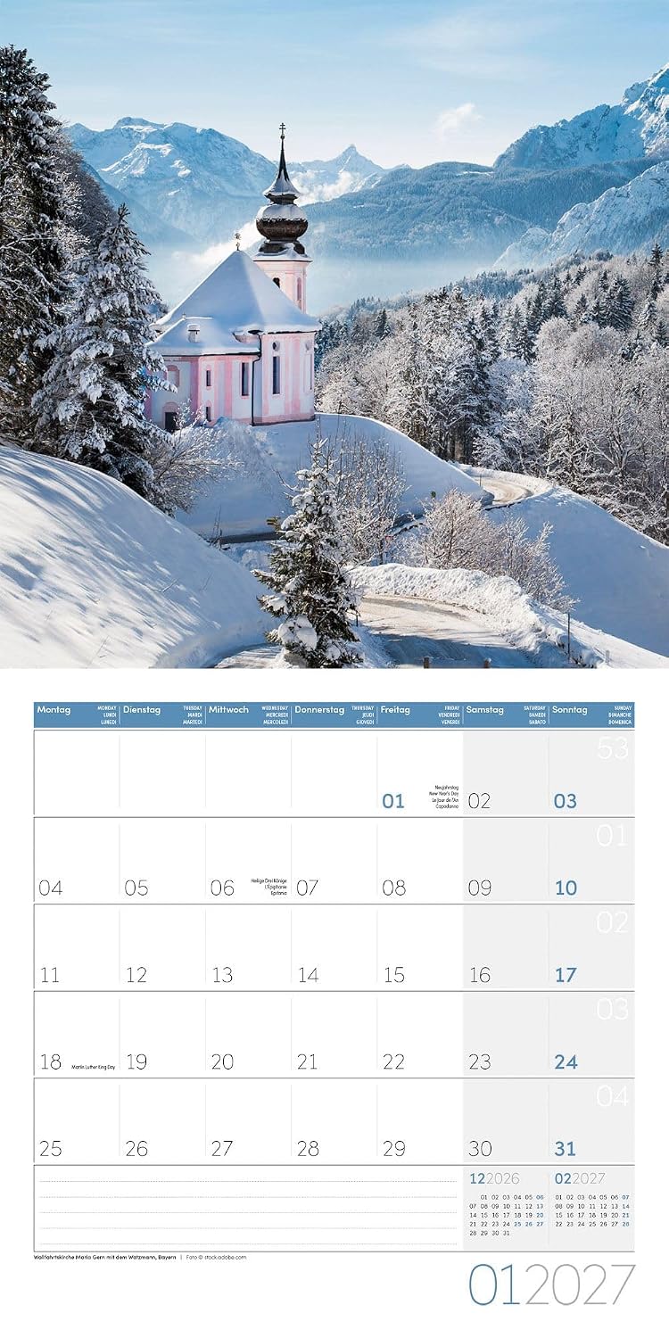 Deutschland Broschürenkalender 2027 - 30x30 - Art12 | Stilsicherer Landschaftskalender im schlanken Hochformat (aufgeklappt 30x60 cm) | zum Eintragen – Bild 2