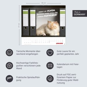 Mach mal Pause Bildkalender 2027: Flauschige Bürorebellen: Arbeitstiere und faule Katzen. Freche Sprüche und lustige Katzenfotos. Wandkalender. Format 30 x 27 cm – Bild 14