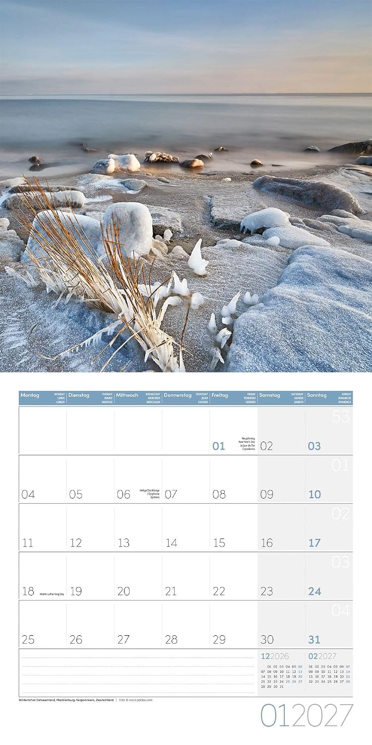Am Meer Broschürenkalender 2027 - 30x30 - Art12 | Geschmackvoller Küsten-Kalender im schlanken Hochformat (aufgeklappt 30x60 cm) | zum Eintragen – Bild 2