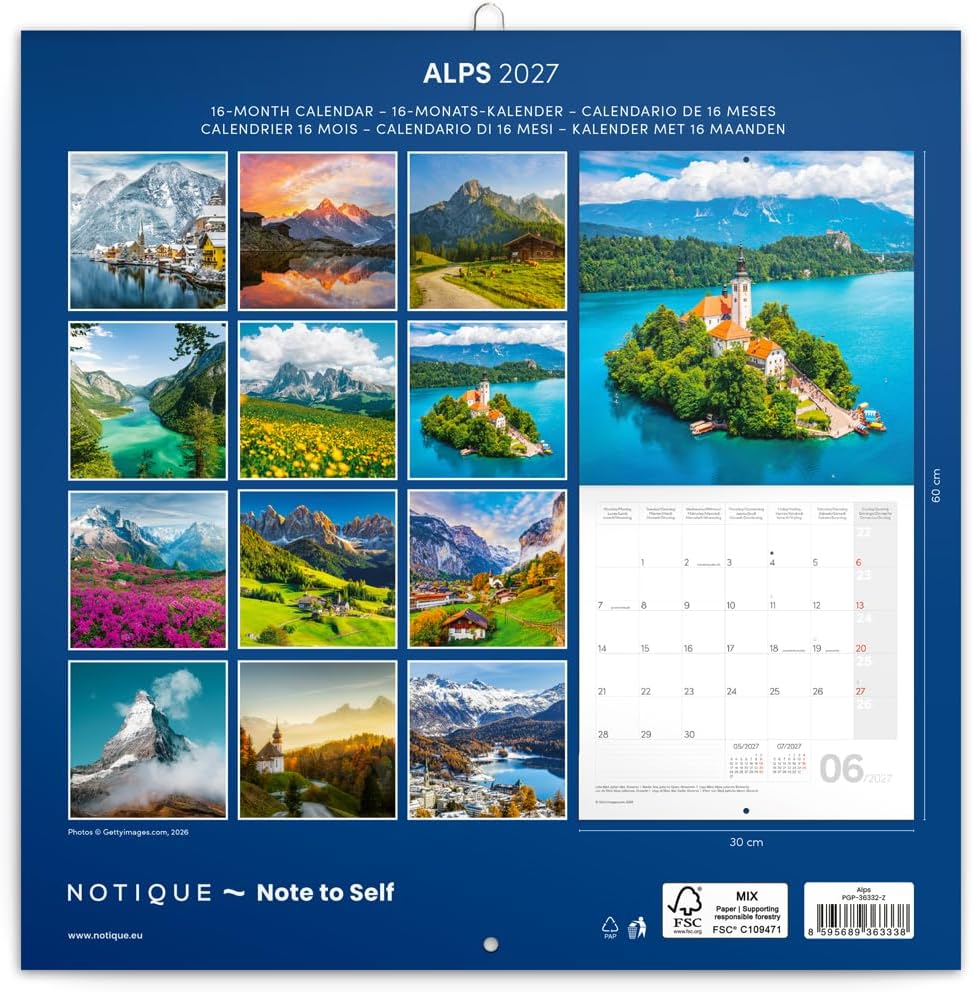 NOTIQUE Wall Calendar 2027 30 x 30 cm Natural Calendar - Alps – Bild 3