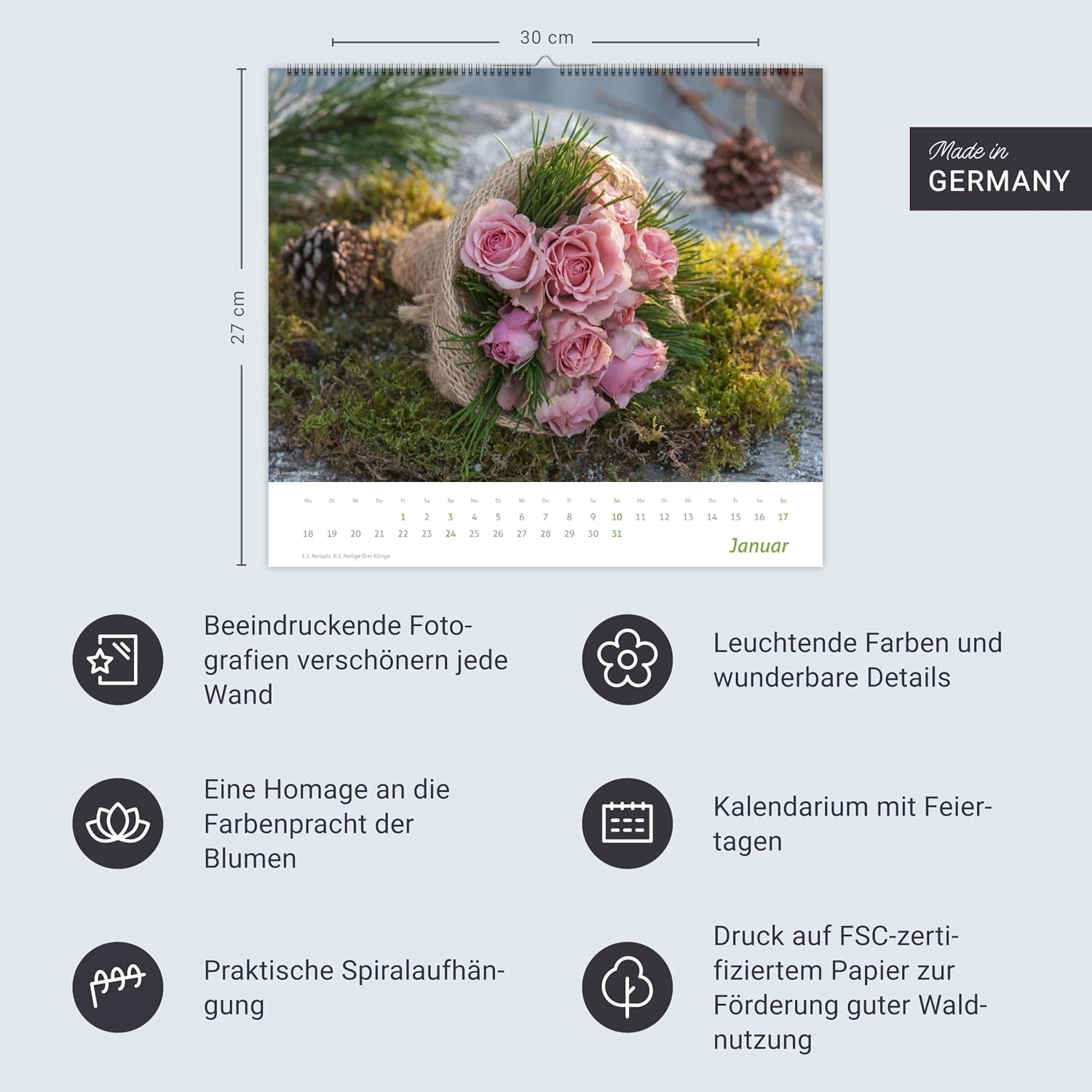 times&more Blumen Bildkalender 2027: Posterkalender mit 12 Fotos wunderschöner Blumensträuße. Dekorativer Wand-Kalender mit Blumenfotos. 30 x 27 cm. – Bild 14