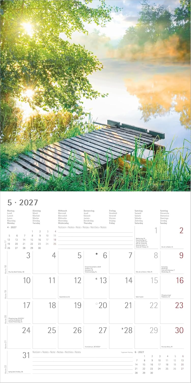 Sunny Moments 2027: Wandkalender 30x30 cm (30x60 cm geöffnet) mit Notizkalendarium, 12 Sonnenauf- und Sonnenuntergängen und Bucket-List – Bild 4