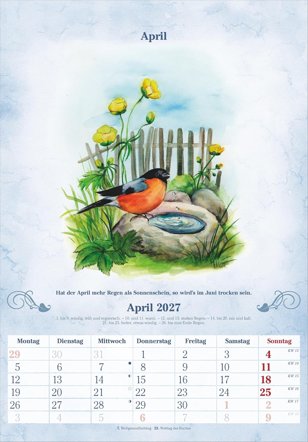 100-jähriger Kalender 2027: Wandkalender 23,7x34 cm mit täglichen Wetterprognosen, Bauernregeln und Platz für Notizen – Bild 3