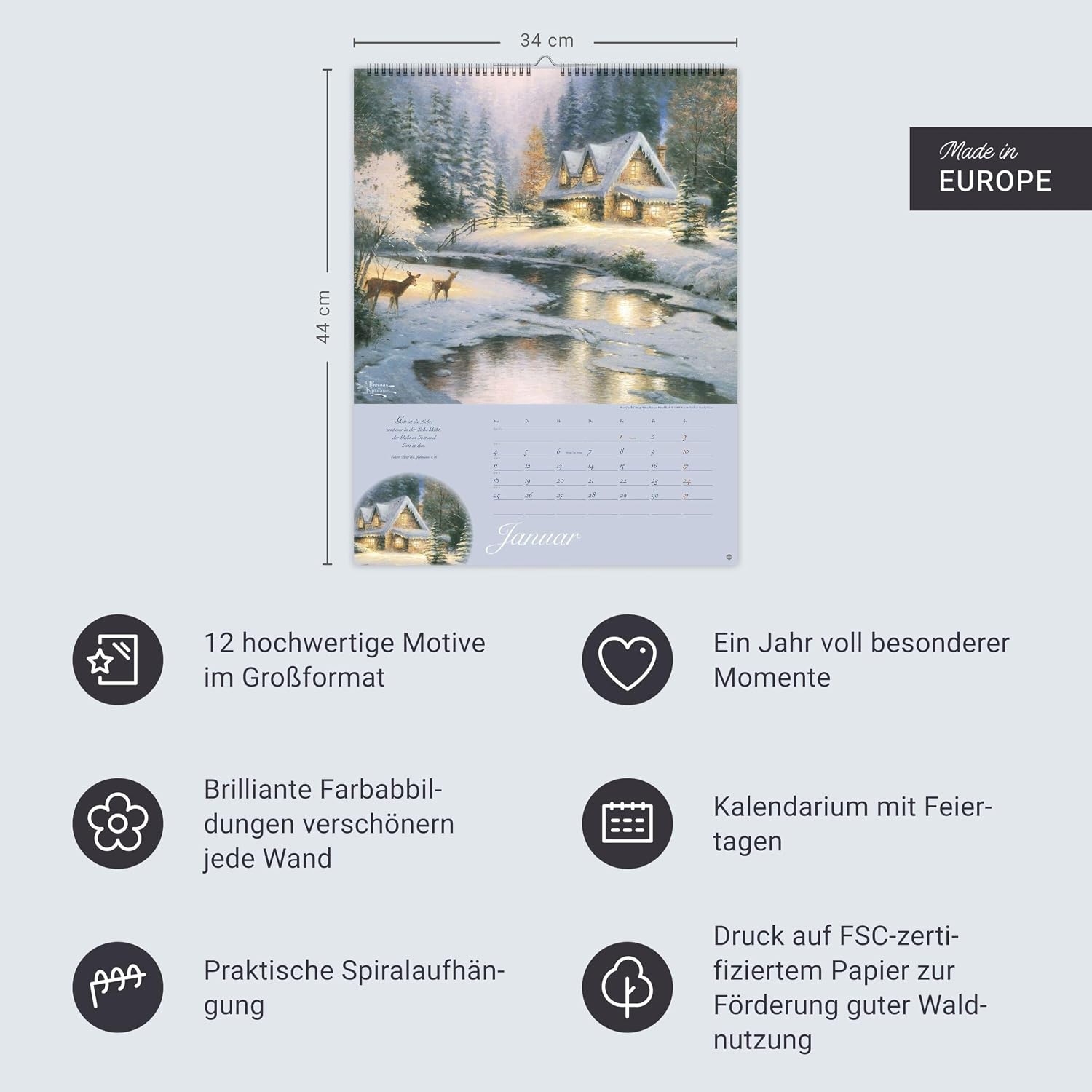 Thomas Kinkade: Land im Licht Kalender 2027: Kunstvoller Wandkalender mit idyllischen Gemälden und Bibelzitaten. Einzigartiger Kunst-Kalender. 34 x 44 cm. Hochformat. – Bild 14