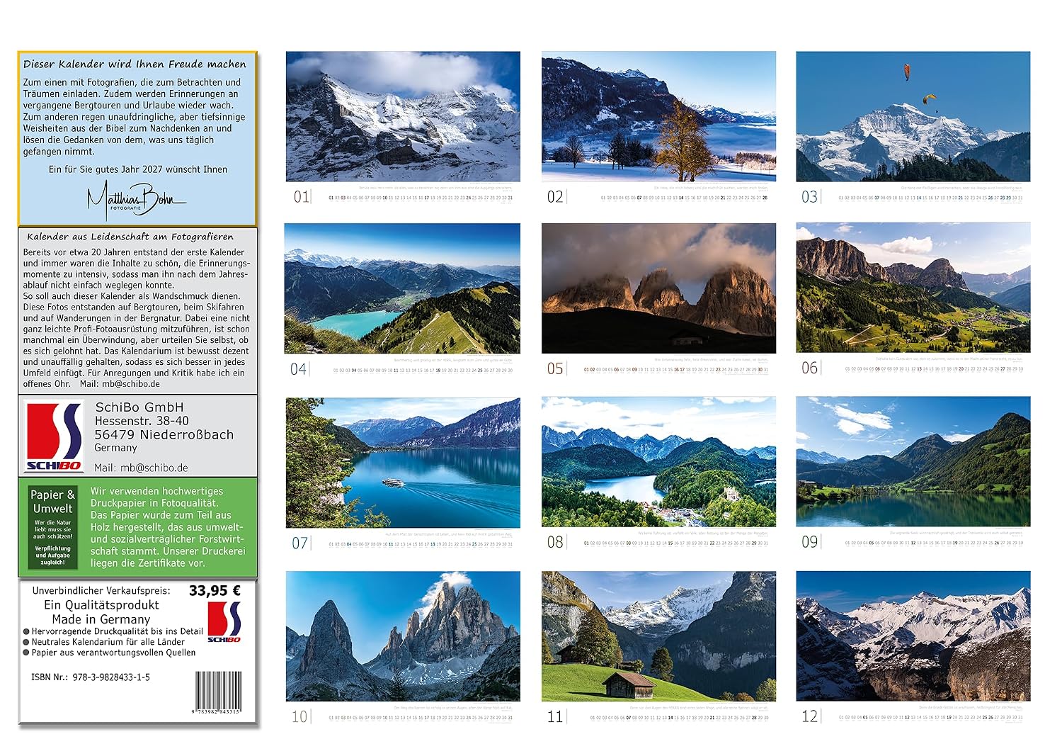 Kalender Alpen Impressionen 2027, Größe 59,4 x 42 cm, Bergfotos im Großformat | 240g Papier starke Seiten | Erlebnis Berge: Große Fotografie aus den Bergen, Berglandschaften in guter Druckqualität