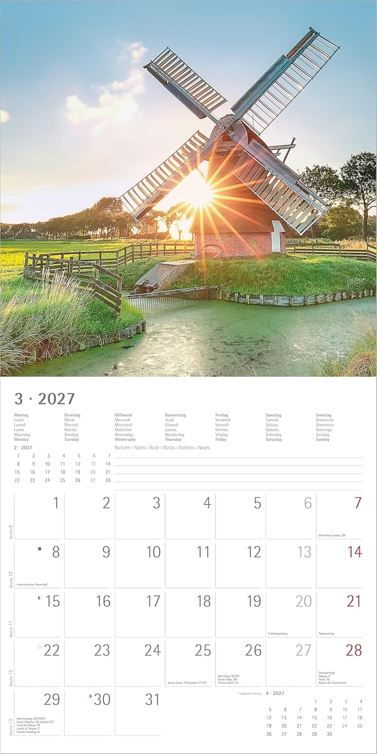 Sunny Moments 2027: Wandkalender 30x30 cm (30x60 cm geöffnet) mit Notizkalendarium, 12 Sonnenauf- und Sonnenuntergängen und Bucket-List – Bild 3