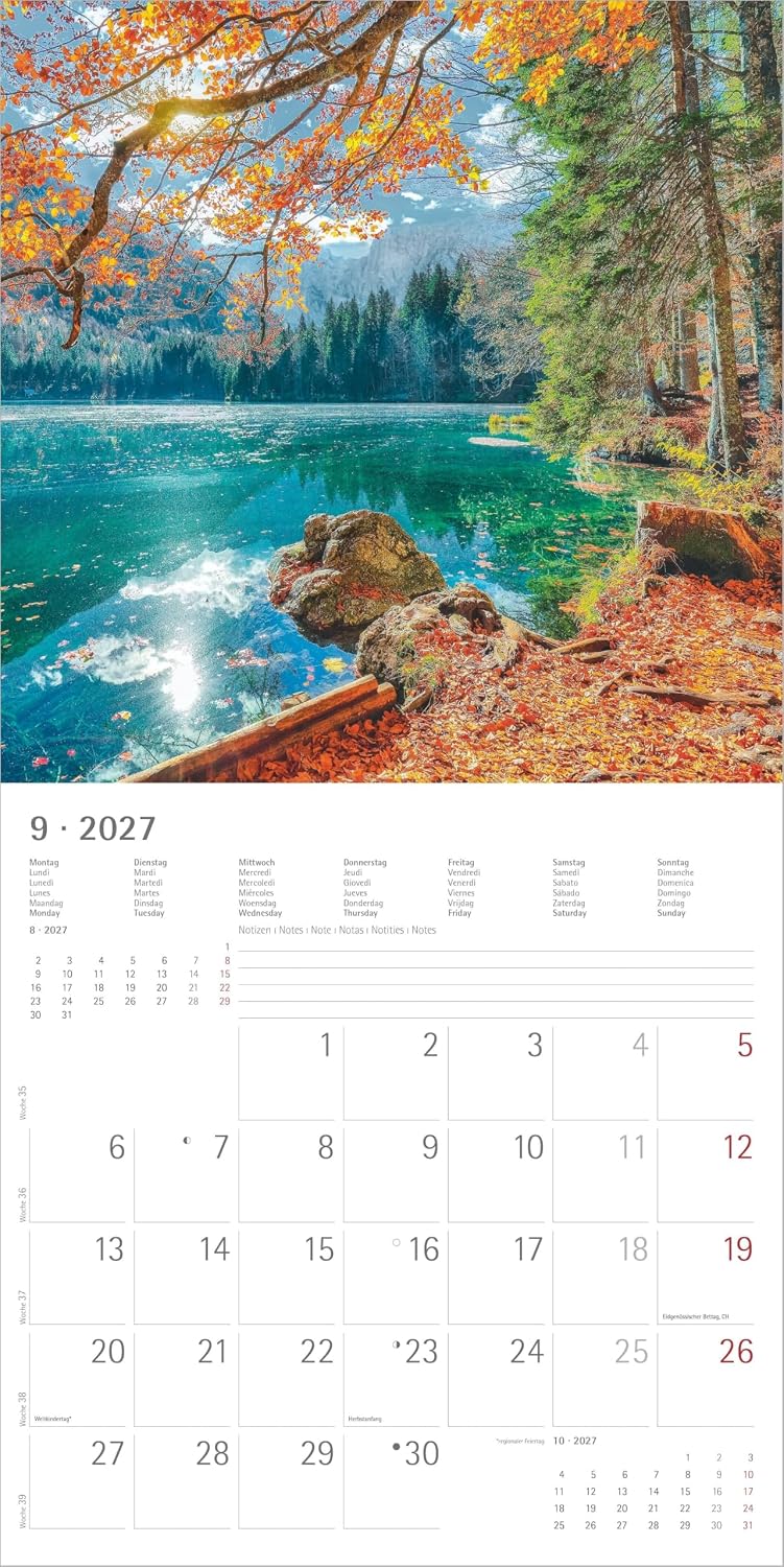Sunny Moments 2027: Wandkalender 30x30 cm (30x60 cm geöffnet) mit Notizkalendarium, 12 Sonnenauf- und Sonnenuntergängen und Bucket-List – Bild 6