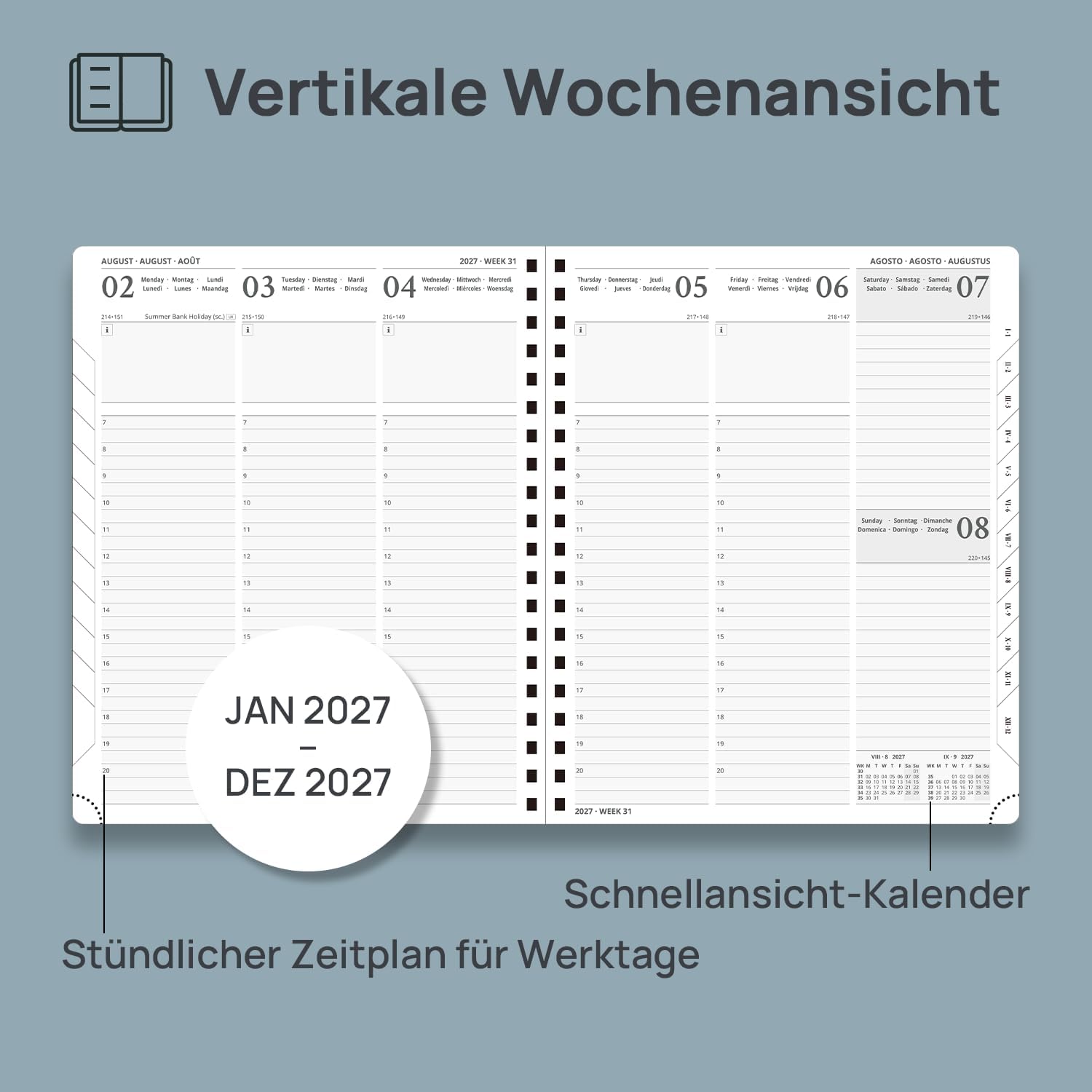 POPRUN Calendar 2027 Weekly Planner Vertical Approx. A5 (21.8 x 16.4 cm – Bild 3