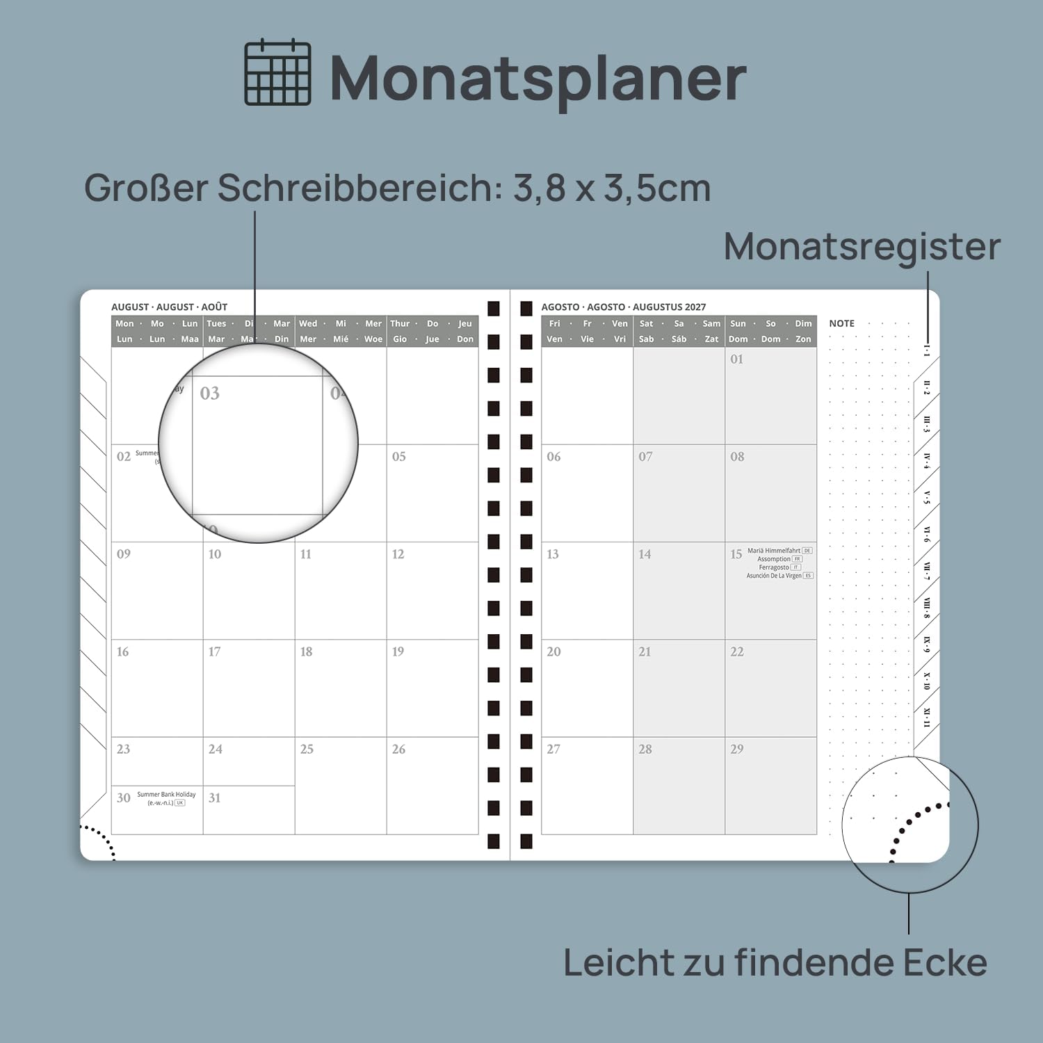 POPRUN Calendar 2027 Weekly Planner Vertical Approx. A5 (21.8 x 16.4 cm – Bild 4