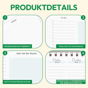 KONVINIT Desk Calendar 2026 2027 Weekly Planner 2027 for Office & Home Office - 1 Week 2 Pages with Notes, To-dos & Weekly Goal - Calendar 2027 for Standing, Format: 29.7 x 11.6 cm (Landscape Format) – Bild 4