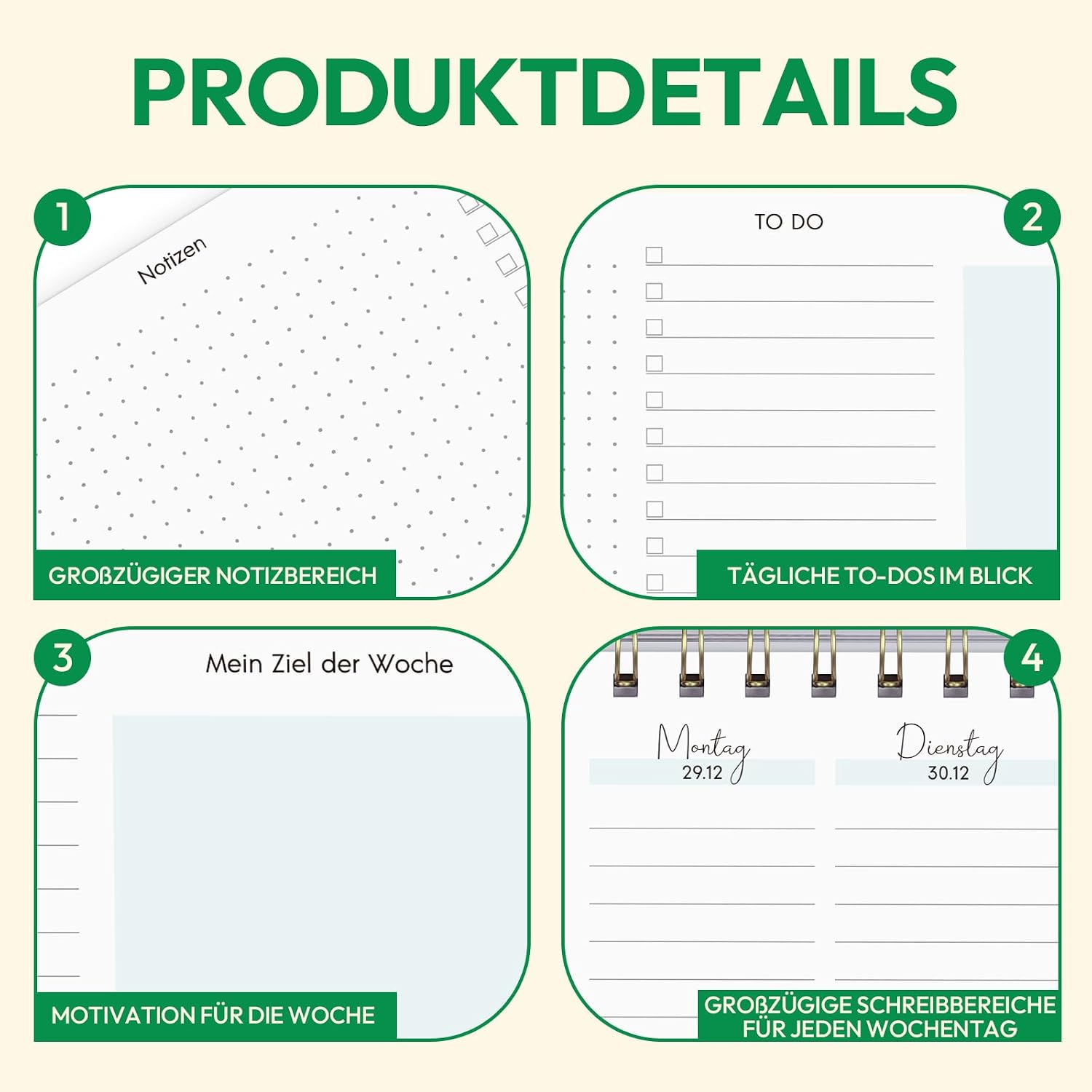 KONVINIT Desk Calendar 2026 2027, Weekly Planner 2027 with Stand Desk Calendar, 1 Week 2 Pages, Cute Dachshund Motif Standing Calendar 2027 for School Office Home (Landscape) – Bild 4