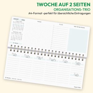 KONVINIT Desk Calendar 2026 2027, Weekly Planner 2027 with Stand Desk Calendar, 1 Week 2 Pages, Cute Dachshund Motif Standing Calendar 2027 for School Office Home (Landscape) – Bild 3