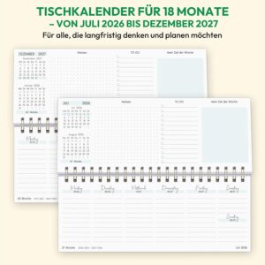 KONVINIT Desk Calendar 2026 2027, Weekly Planner 2027 with Stand Desk Calendar, 1 Week 2 Pages, Cute Dachshund Motif Standing Calendar 2027 for School Office Home (Landscape) – Bild 7