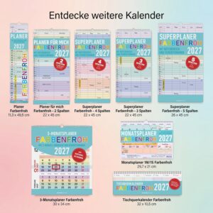 Colourful Super Planner - 3 Columns 2027: Colourful Family Calendar 22 x 45 cm with 3 Columns, School Holidays, Holidays & Note Field, Ideal for Family Organisation – Bild 5