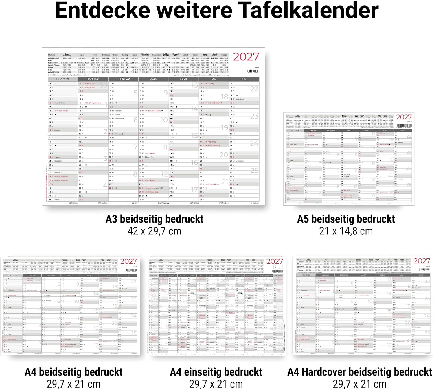 Blackboard Calendar A4 on Both Sides 2027: Yearly Overview 29.7 x 21 cm – Bild 5