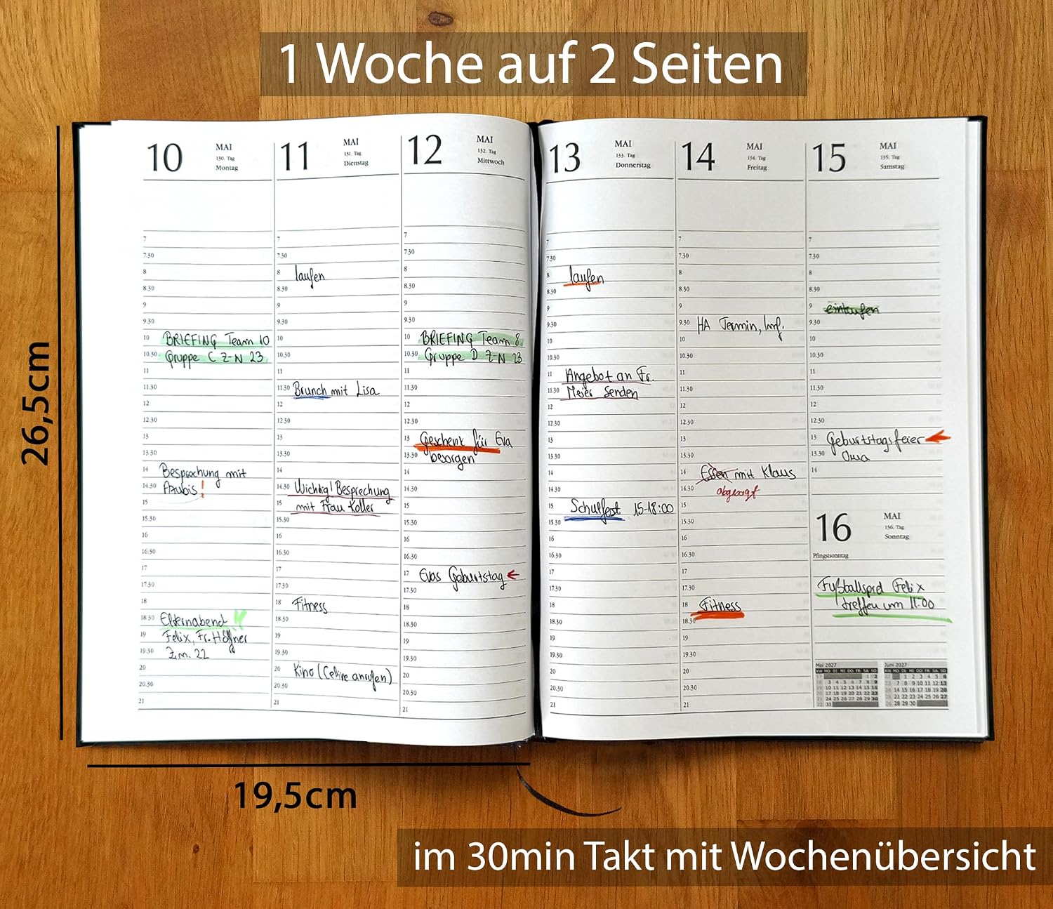 Executive Planner 2027 Almost A4 in Leather Look Appointment Book 2027 Book Calendar 1 Week 2 Pages Hardcover Diary 2027 Executive Calendar with Week to View (Dark Blue) – Bild 4