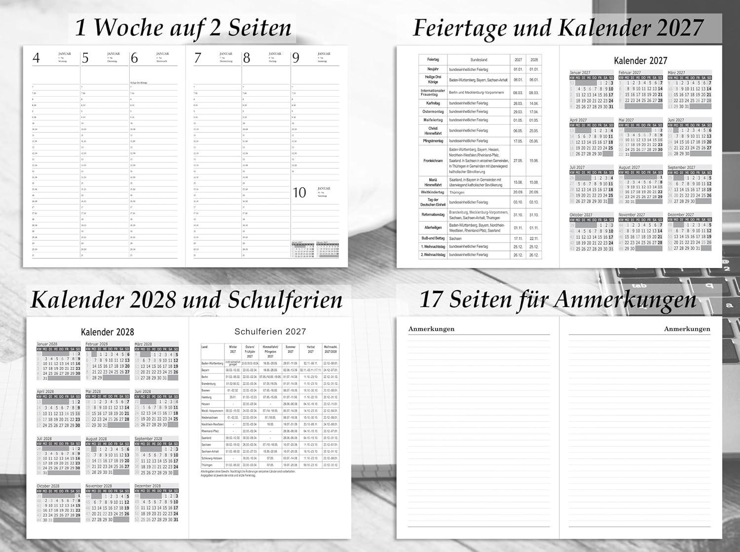 Executive Planner 2027 Almost A4 in Leather Look Appointment Book 2027 Book Calendar 1 Week 2 Pages Hardcover Diary 2027 Executive Calendar with Week to View (Dark Blue) – Bild 5