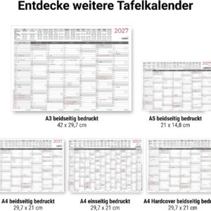 Blackboard Calendar A3 on Both Sides 2027: Yearly Overview 42 x 29.7 cm with 14 Months, Printed on Both Sides, Holidays, Holiday Dates & Moon Phases, Ideal for Office, Home Office & School – Bild 5