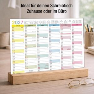 TOBJA® Blackboard Calendar 2027 Wipe-Clean - Wall Calendar 2027 A4 Colourful Includes 1 Pen - with Holidays, Holidays & KW, Rewritable Extra Thick Paper Calendar 2027 A4 Wipe-Clean – Bild 4