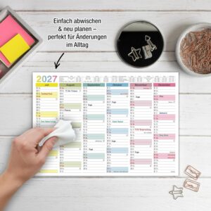 TOBJA® Blackboard Calendar 2027 Wipe-Clean - Wall Calendar 2027 A4 Colourful Includes 1 Pen - with Holidays, Holidays & KW, Rewritable Extra Thick Paper Calendar 2027 A4 Wipe-Clean – Bild 8