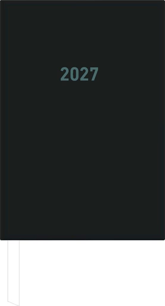 Book Calendar 1T/1S Black 2027: Daily Planner 15 x 21 cm with 1 Day per Page, Time Division 7-19 Clock, Day & Week Counting, Bookmark Ribbon & Corner Perforation for Work & Study