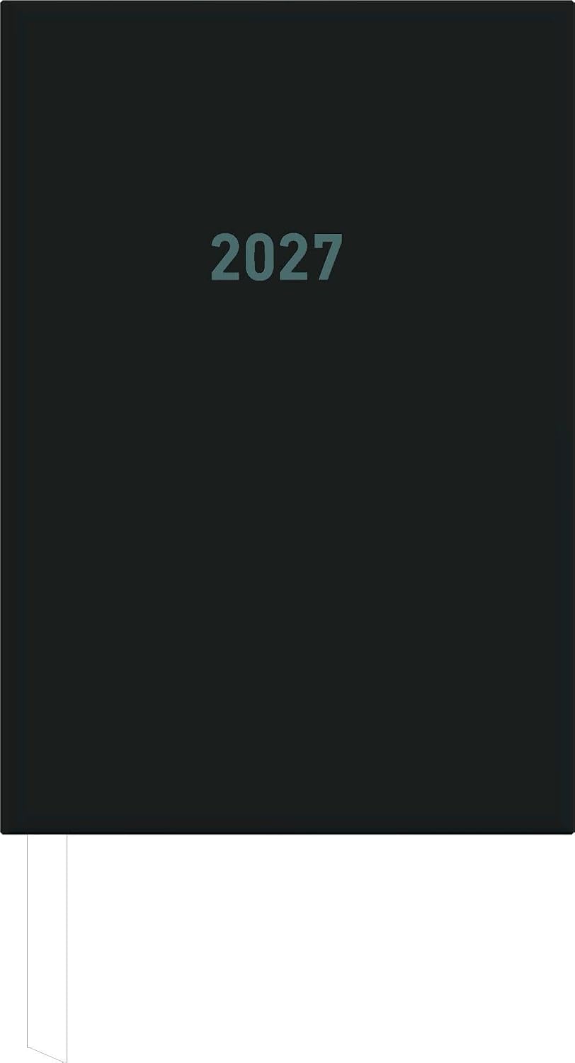 Book Calendar 1T/1S Black 2027: Daily Planner 15 x 21 cm with 1 Day per Page, Time Division 7-19 Clock, Day & Week Counting, Bookmark Ribbon & Corner Perforation for Work & Study