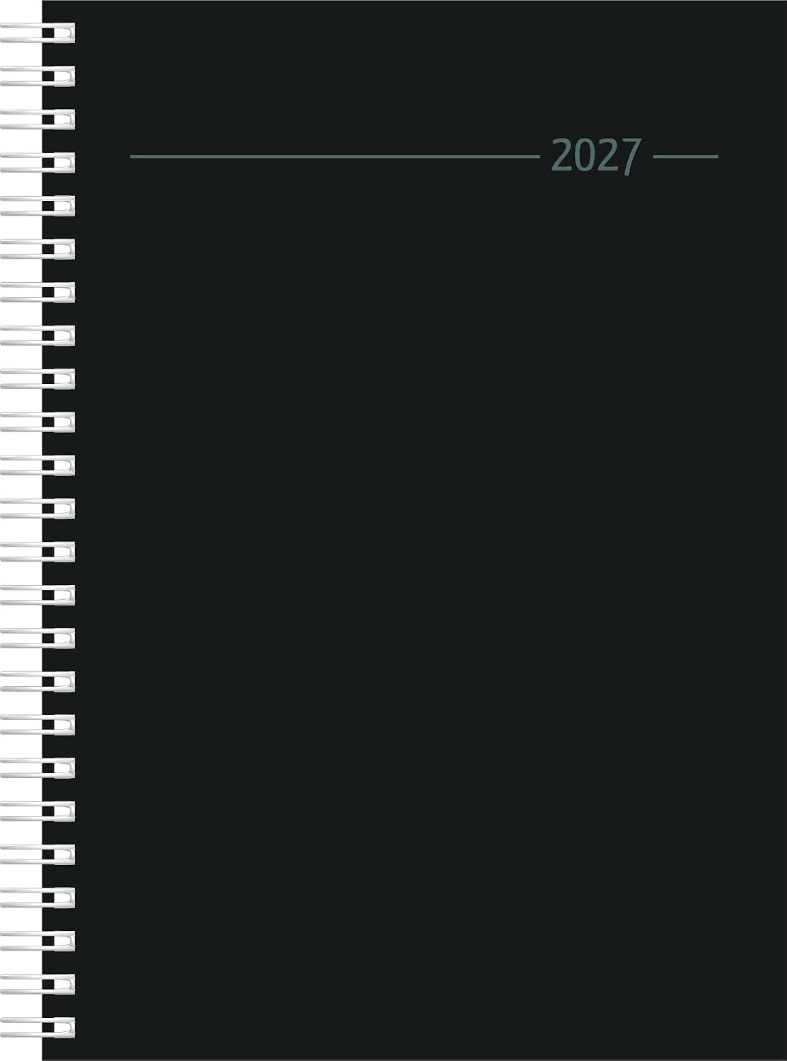 Wochenplaner Balacron schwarz A5 Ringbuch 2027: Wochenkalender A5 (15x21 cm) mit 1 Woche auf 2 Seiten, Ringbindung, Zeiteinteilung 7-22 Uhr & 4-sprachigem Kalendarium für Arbeit & Studium