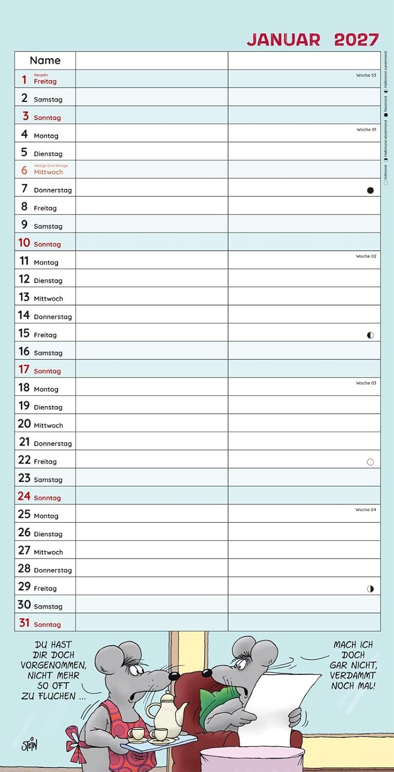 Uli Stein Timer für zwei 2027: Monatskalender für die Wand: Großer Wandkalender für zwei im Hochformat mit Spiralbindung (Uli Stein Kalender 2027) – Bild 4