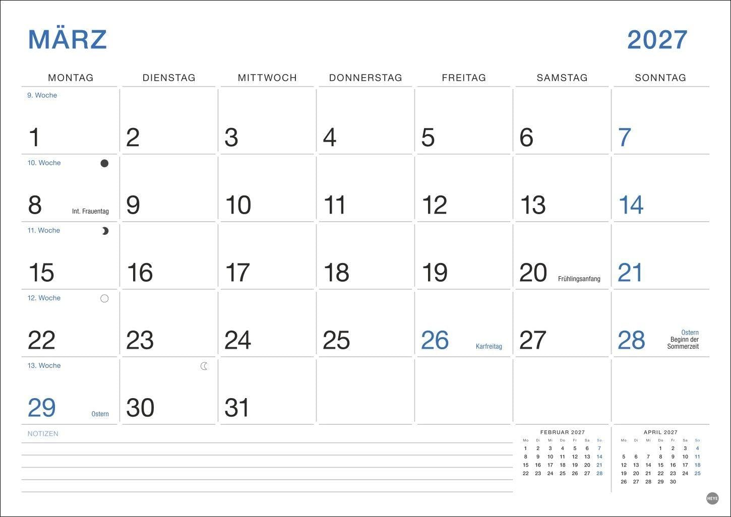 Büro Monatsplaner 2027: Praktischer Wandplaner mit großer Monatsübersicht. Wandkalender DIN A4. Büro-Kalender mit Notizfeld und Schulferien. – Bild 4