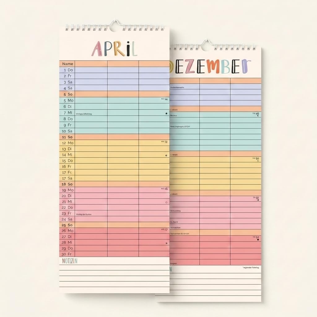Family Planner Our Colourful Year 2027: Colourful Family Planner 14.9 x 42 cm with 3 Columns, German Calendar and Note Field, Ideal for Family Organisation – Bild 4