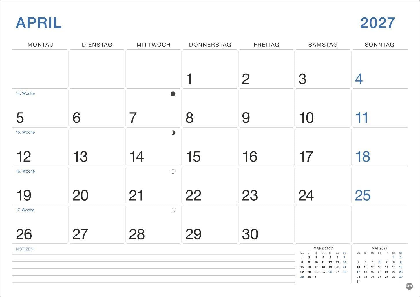 Büro Monatsplaner 2027: Praktischer Wandplaner mit großer Monatsübersicht. Wandkalender DIN A4. Büro-Kalender mit Notizfeld und Schulferien. – Bild 5