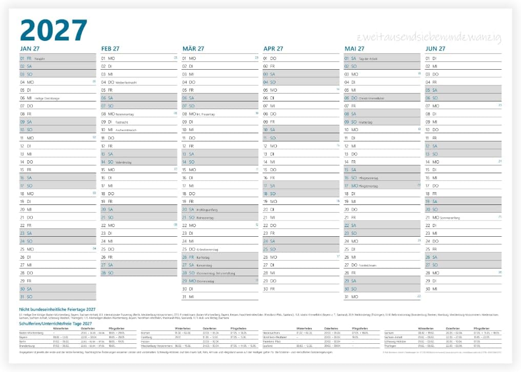 Year Planner 2027 A3 | 12 Months with Holidays and Holidays | Folded to DIN A4 | 12 Months Blackboard Calendar Front and Back DIN A3 Landscape Wall Planner – Bild 8