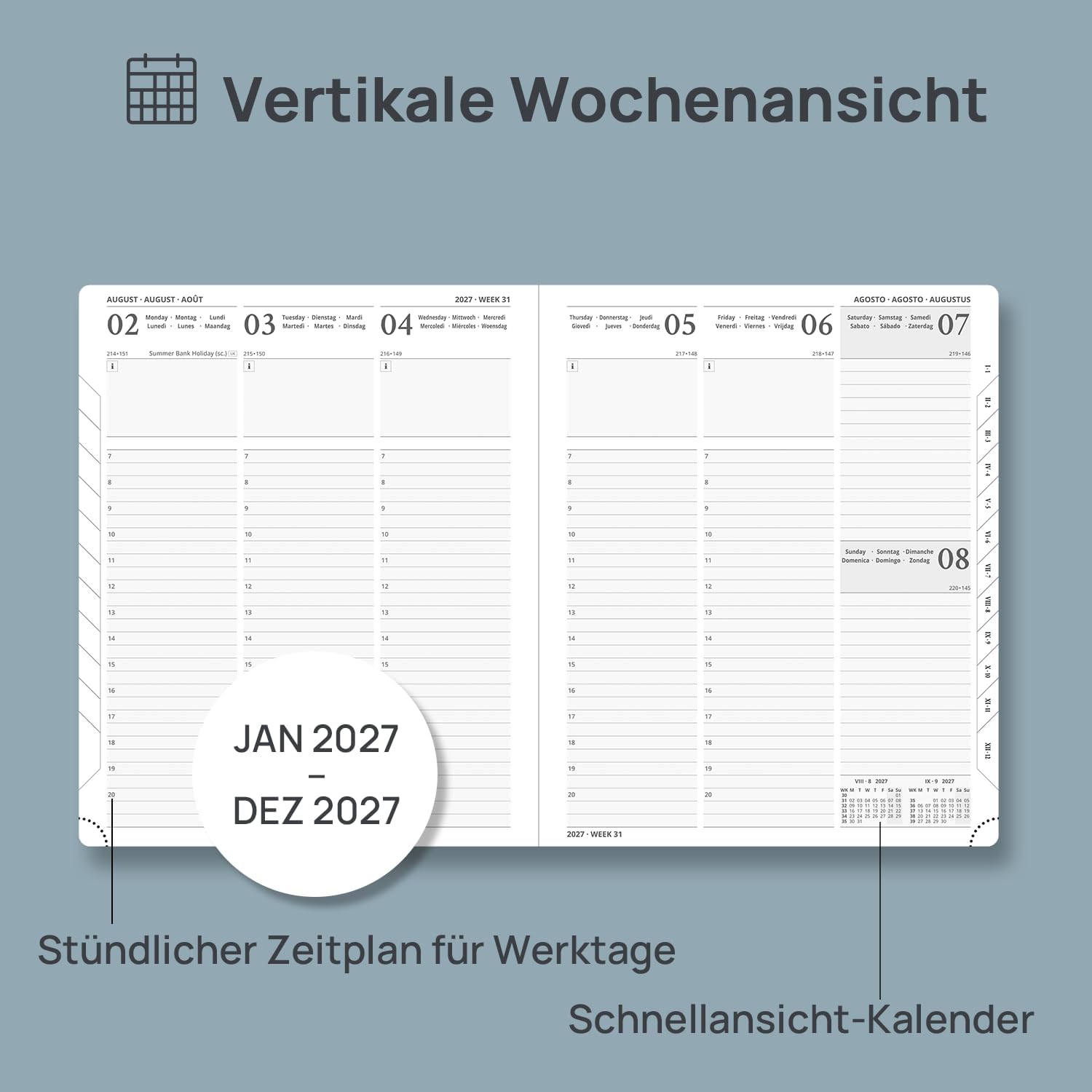POPRUN Calendar 2027 Weekly Planner Approx. A5 (21.8 x 16.4 cm) Hardcover – Bild 3