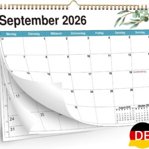 Wall Calendar 2026-2027 A4-16 Months from Sep 2026 Green Leaves German