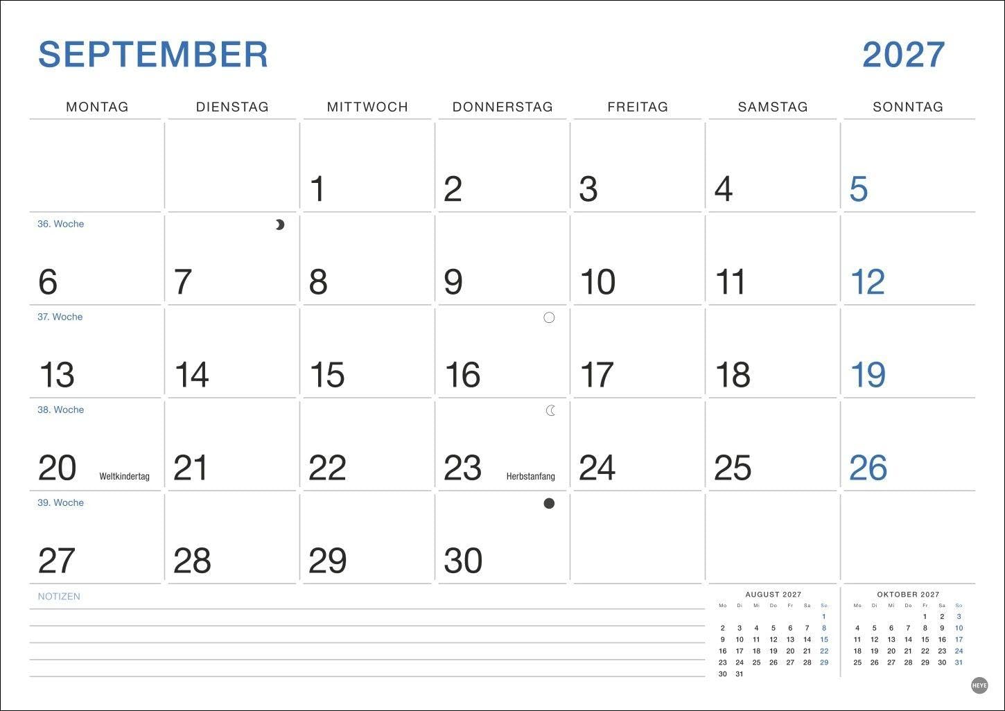 Büro Monatsplaner 2027: Praktischer Wandplaner mit großer Monatsübersicht. Wandkalender DIN A4. Büro-Kalender mit Notizfeld und Schulferien. – Bild 10