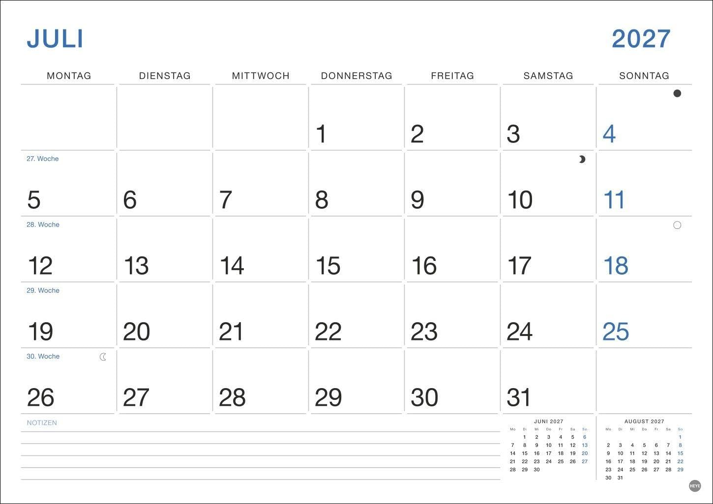 Büro Monatsplaner 2027: Praktischer Wandplaner mit großer Monatsübersicht. Wandkalender DIN A4. Büro-Kalender mit Notizfeld und Schulferien. – Bild 8