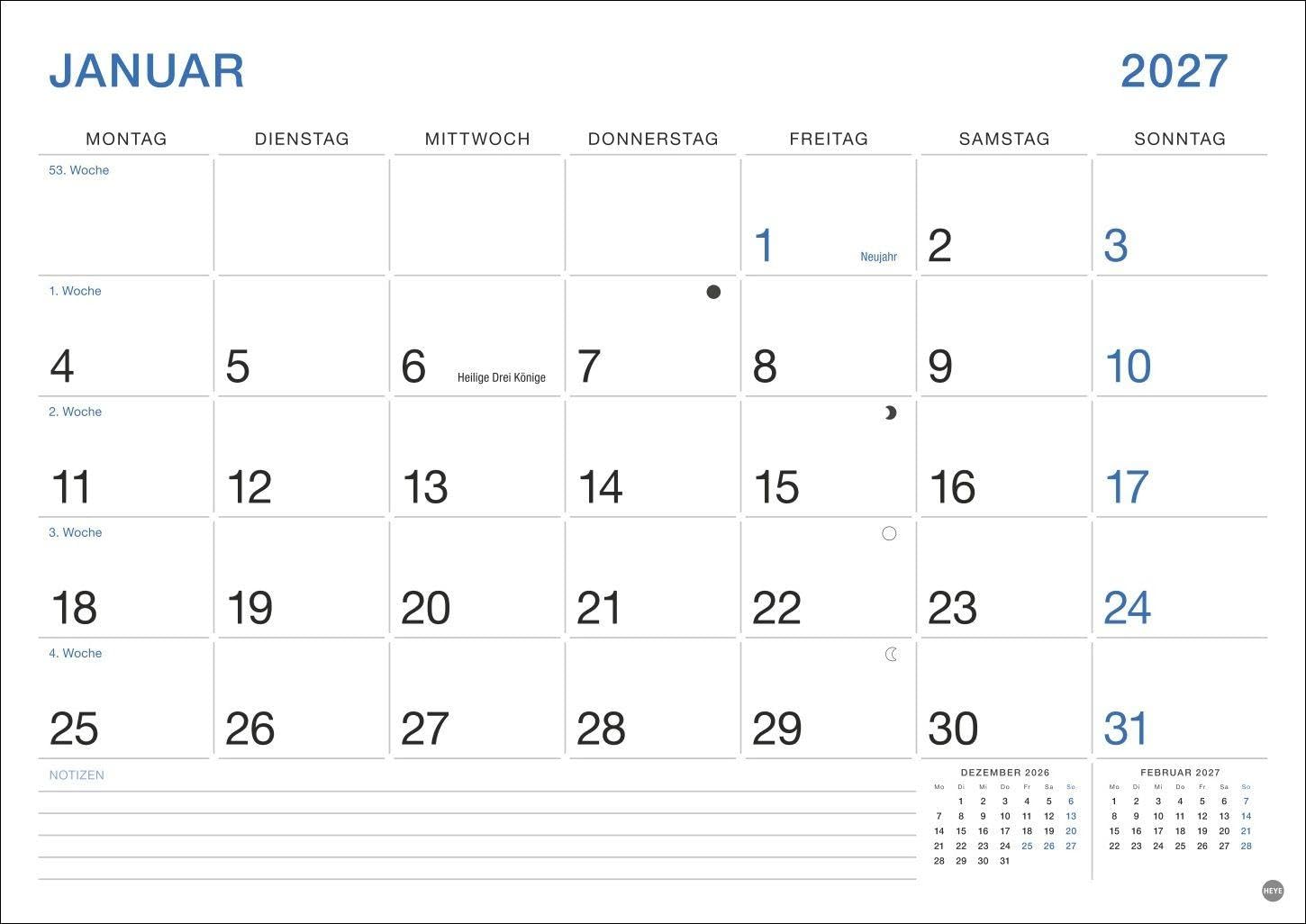 Büro Monatsplaner 2027: Praktischer Wandplaner mit großer Monatsübersicht. Wandkalender DIN A4. Büro-Kalender mit Notizfeld und Schulferien. – Bild 2