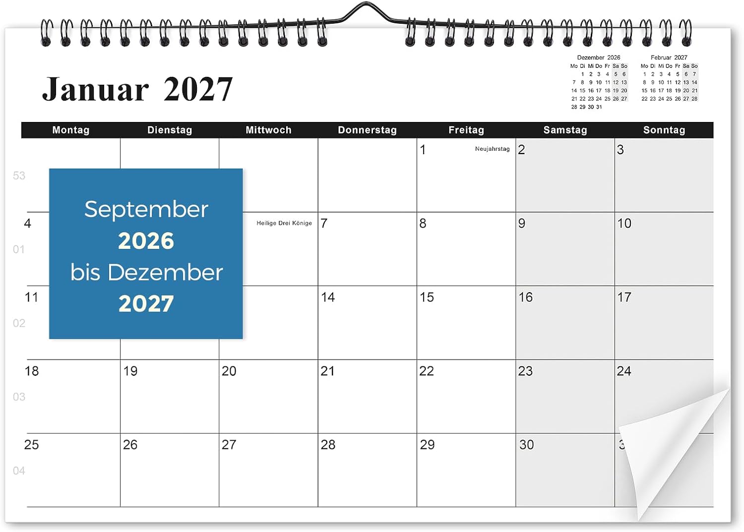 SKYDUE Calendar 2026 2027, Calendar 2027 Wall Calendar (Sept.2026-Dec.2027)