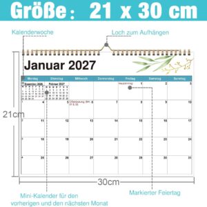 Wall Calendar 2026-2027 A4-16 Months from Sep 2026 Green Leaves German – Bild 2