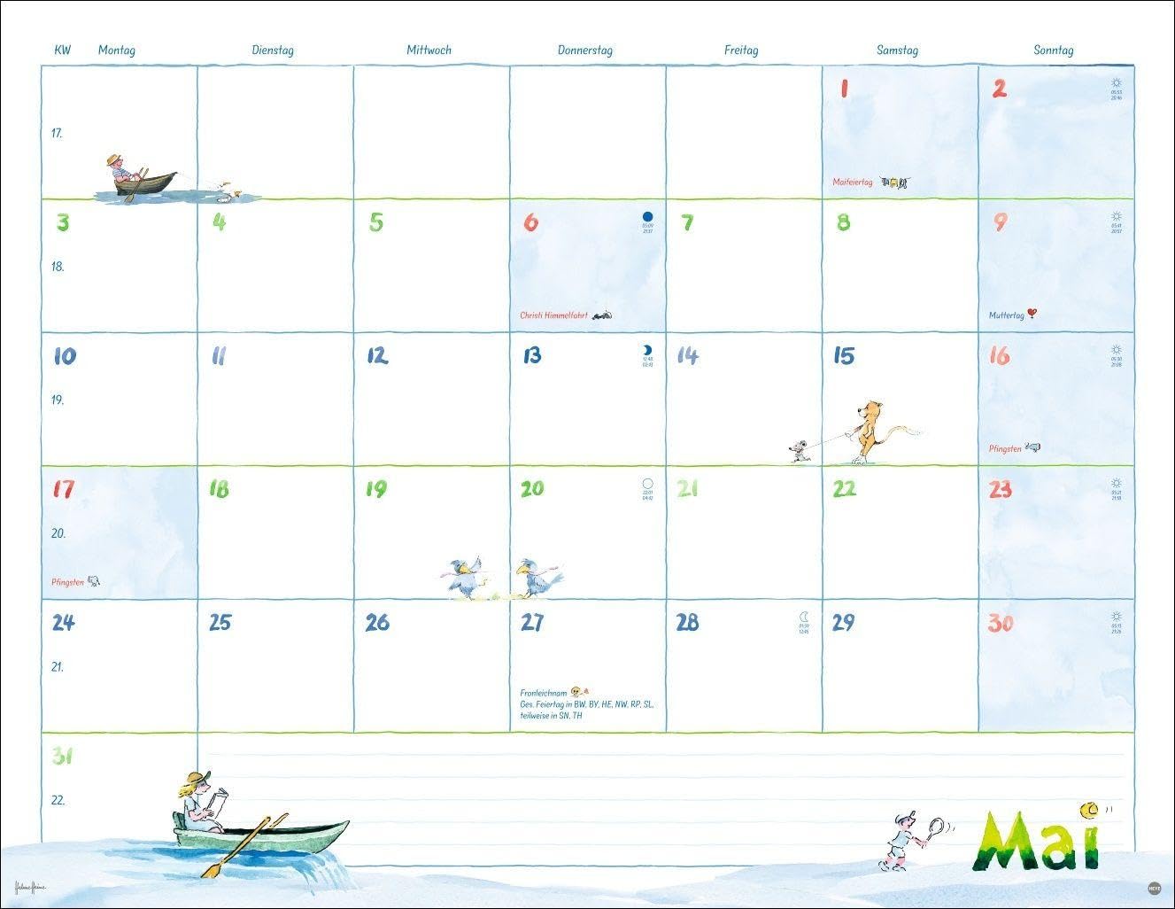 Helme Heine: Monatsplaner 2027: Liebevoll illustrierter Wandkalender von Helme Heine mit den drei Freunden. Termin-Kalender 2027 zum Eintragen. 44 x 34 cm. Querformat. – Bild 6
