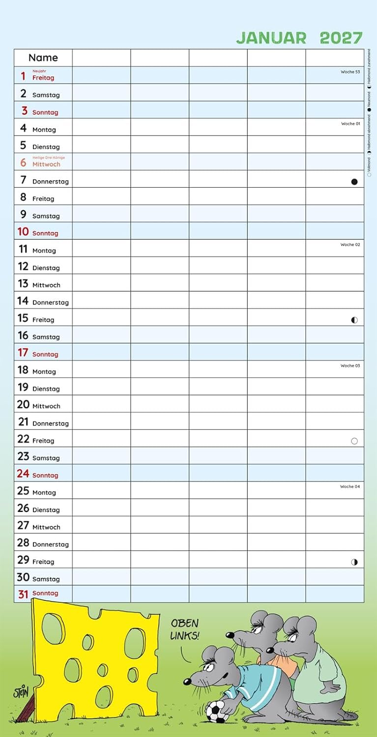 Uli Stein Familienkalender 2027: Familienplaner mit 5 Spalten: Großer Wandkalender im Hochformat mit Spiralbindung (Uli Stein Kalender 2027) – Bild 4