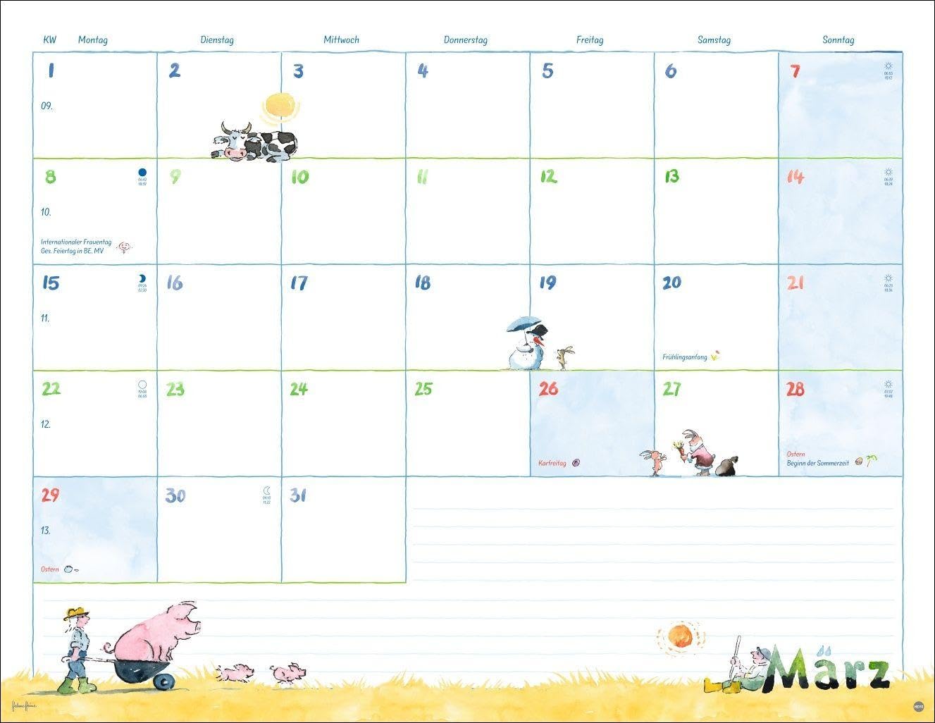 Helme Heine: Monatsplaner 2027: Liebevoll illustrierter Wandkalender von Helme Heine mit den drei Freunden. Termin-Kalender 2027 zum Eintragen. 44 x 34 cm. Querformat. – Bild 4