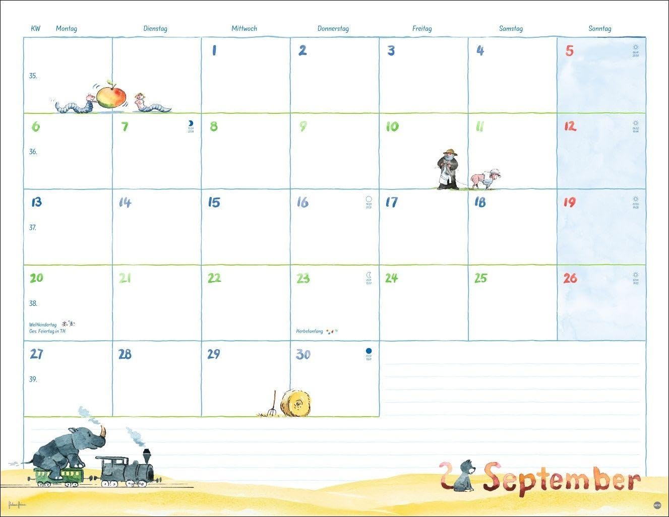 Helme Heine: Monatsplaner 2027: Liebevoll illustrierter Wandkalender von Helme Heine mit den drei Freunden. Termin-Kalender 2027 zum Eintragen. 44 x 34 cm. Querformat. – Bild 10