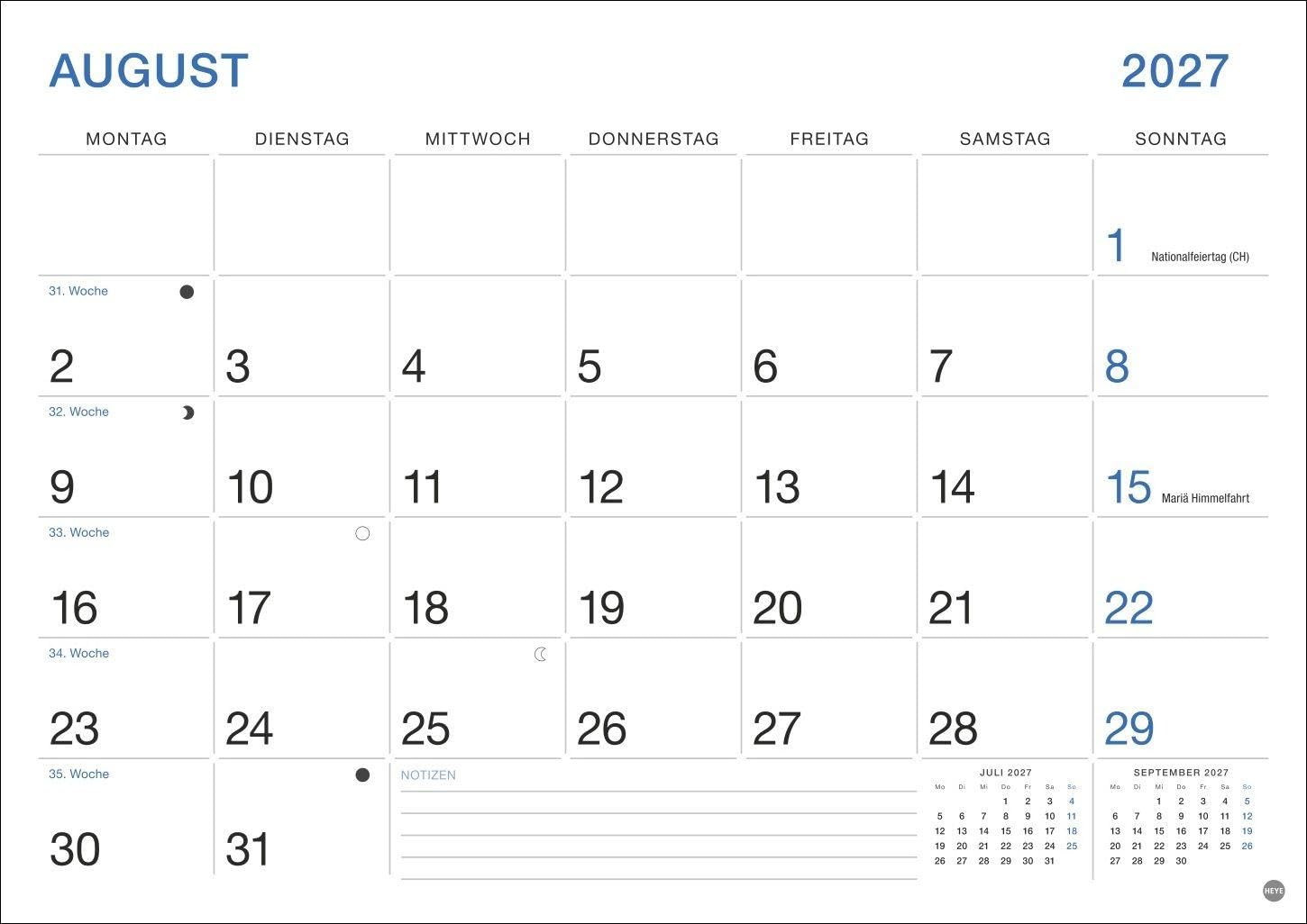 Büro Monatsplaner 2027: Praktischer Wandplaner mit großer Monatsübersicht. Wandkalender DIN A4. Büro-Kalender mit Notizfeld und Schulferien. – Bild 9