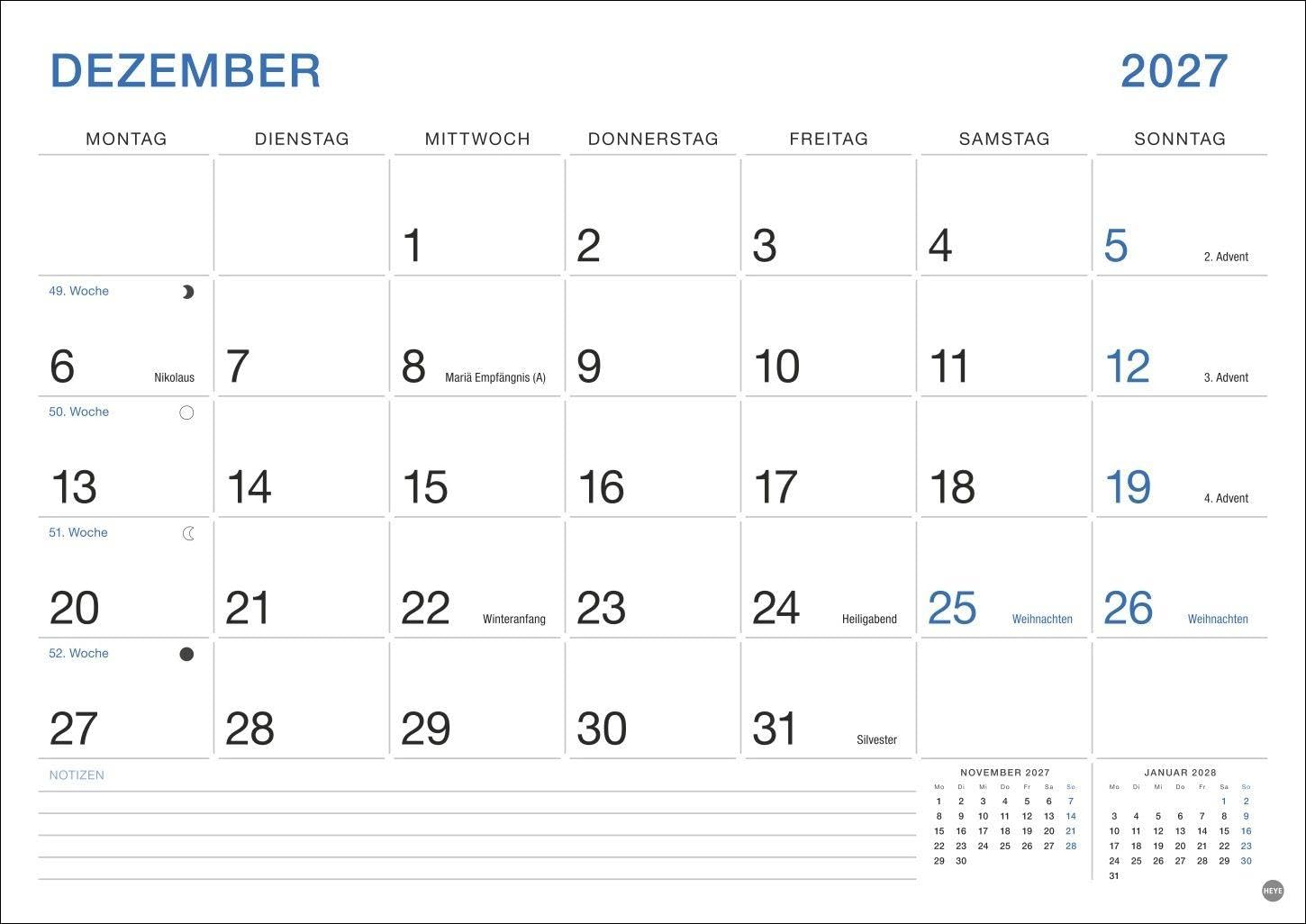Büro Monatsplaner 2027: Praktischer Wandplaner mit großer Monatsübersicht. Wandkalender DIN A4. Büro-Kalender mit Notizfeld und Schulferien. – Bild 13