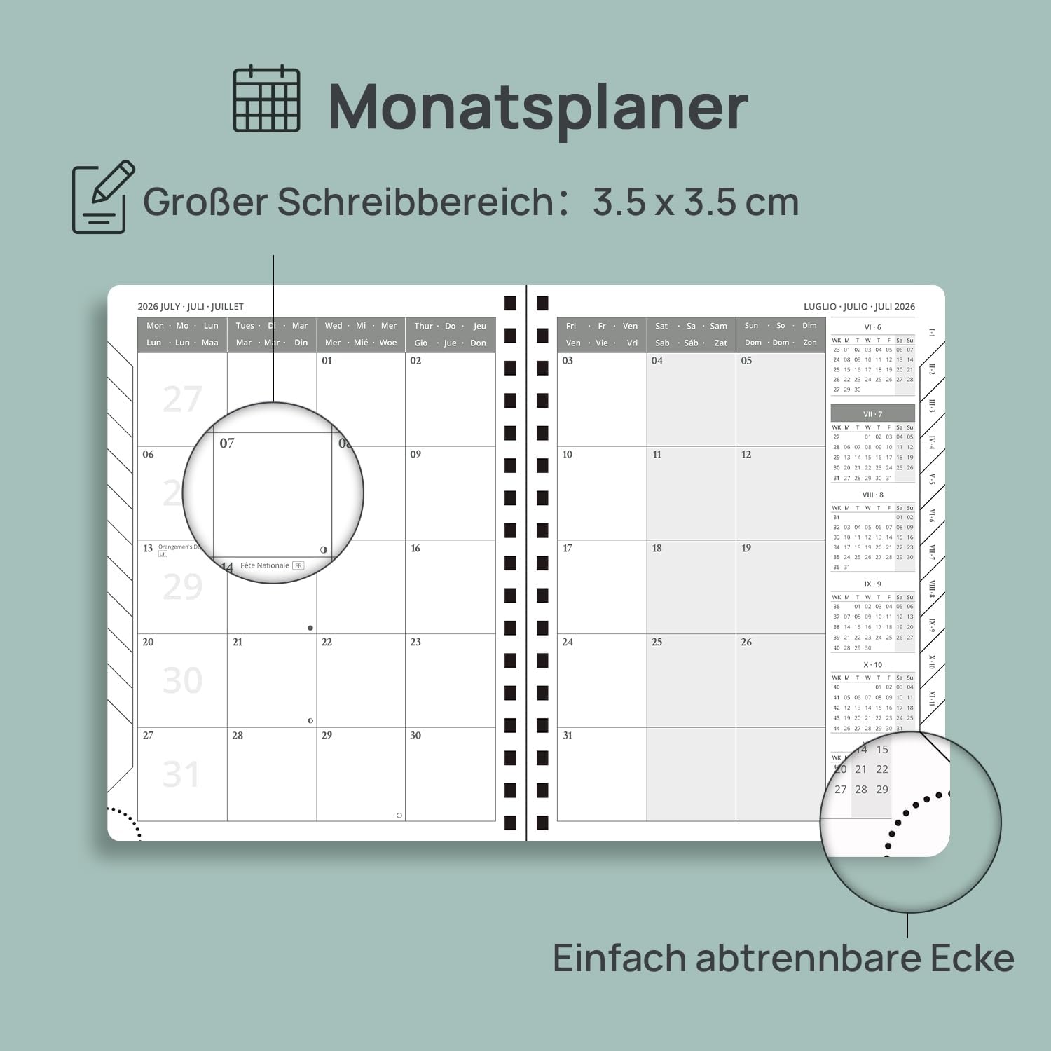 POPRUN Calendar 2026 2027 Spiral Book Monthly Planner Approx. A5 (21.8 x – Bild 3