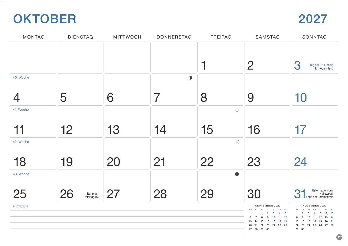 Büro Monatsplaner 2027: Praktischer Wandplaner mit großer Monatsübersicht. Wandkalender DIN A4. Büro-Kalender mit Notizfeld und Schulferien. – Bild 11
