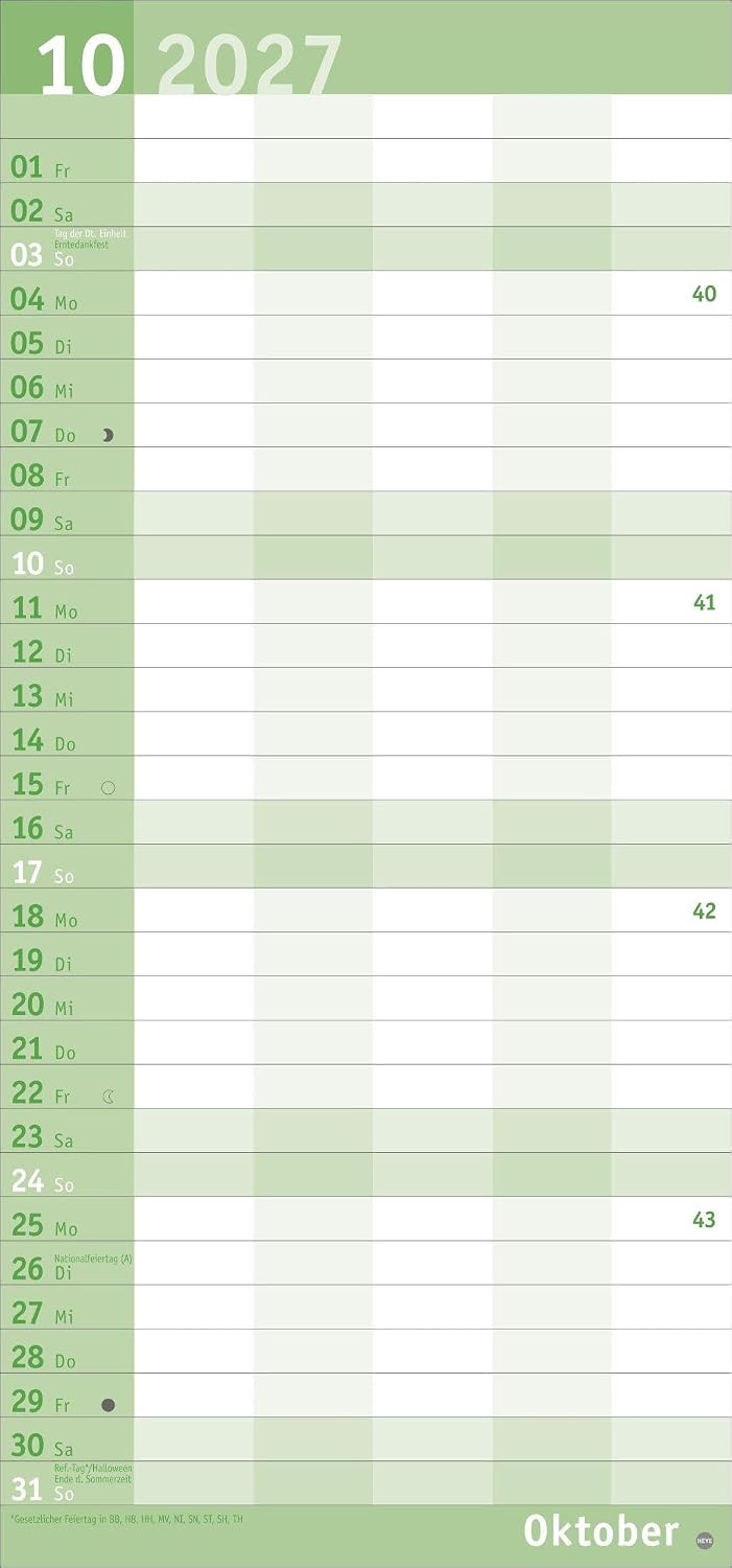 Basic Familienplaner 2027: Praktischer Wandplaner mit 5 Spalten. Familien-Wandkalender mit Schulferien und 3-Monats-Ausblick aufs Folgejahr. Terminkalender 2027. – Bild 11