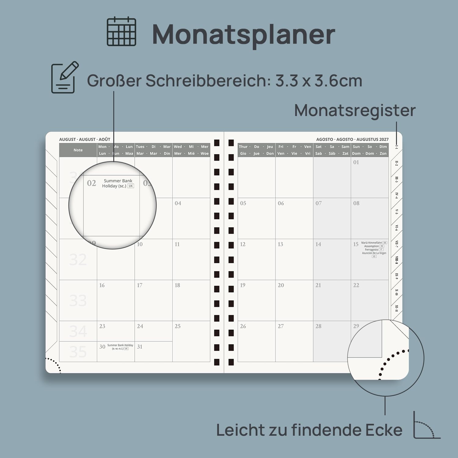 POPRUN Calendar 2027 Weekly Planner A5 (21 x 15.5 cm) Spiral Book Hardcover – Bild 5